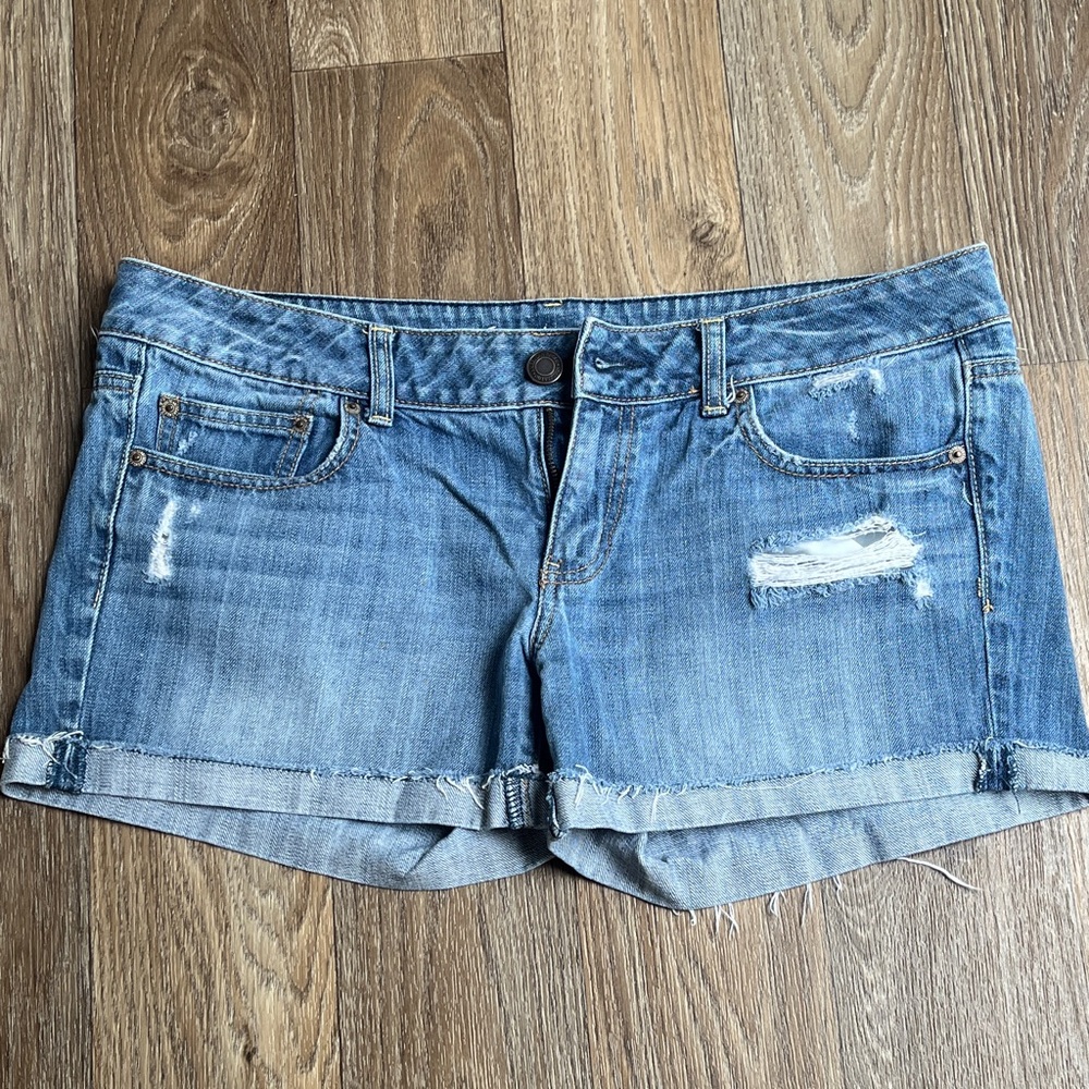 American Eagle Outfitters Light Blue Distressed Denim Shorts